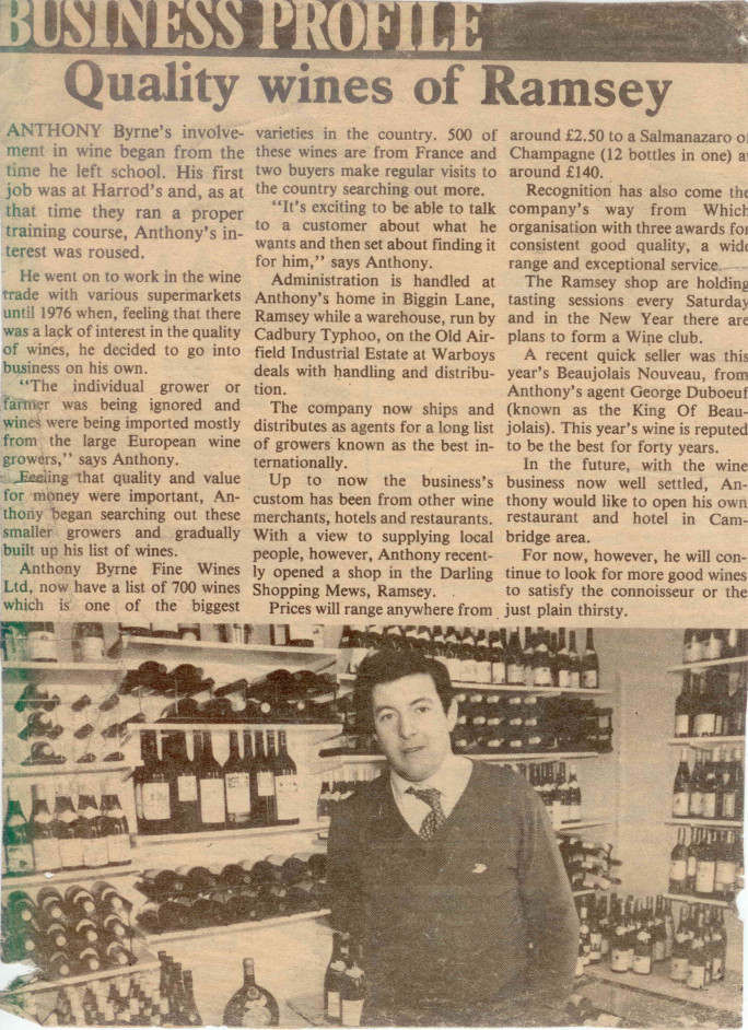Anthony Byrne wine shop 1980.